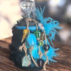 Handmade Fantasy Feathered Jar | Turquoise & Black Decorative Trinket Jar